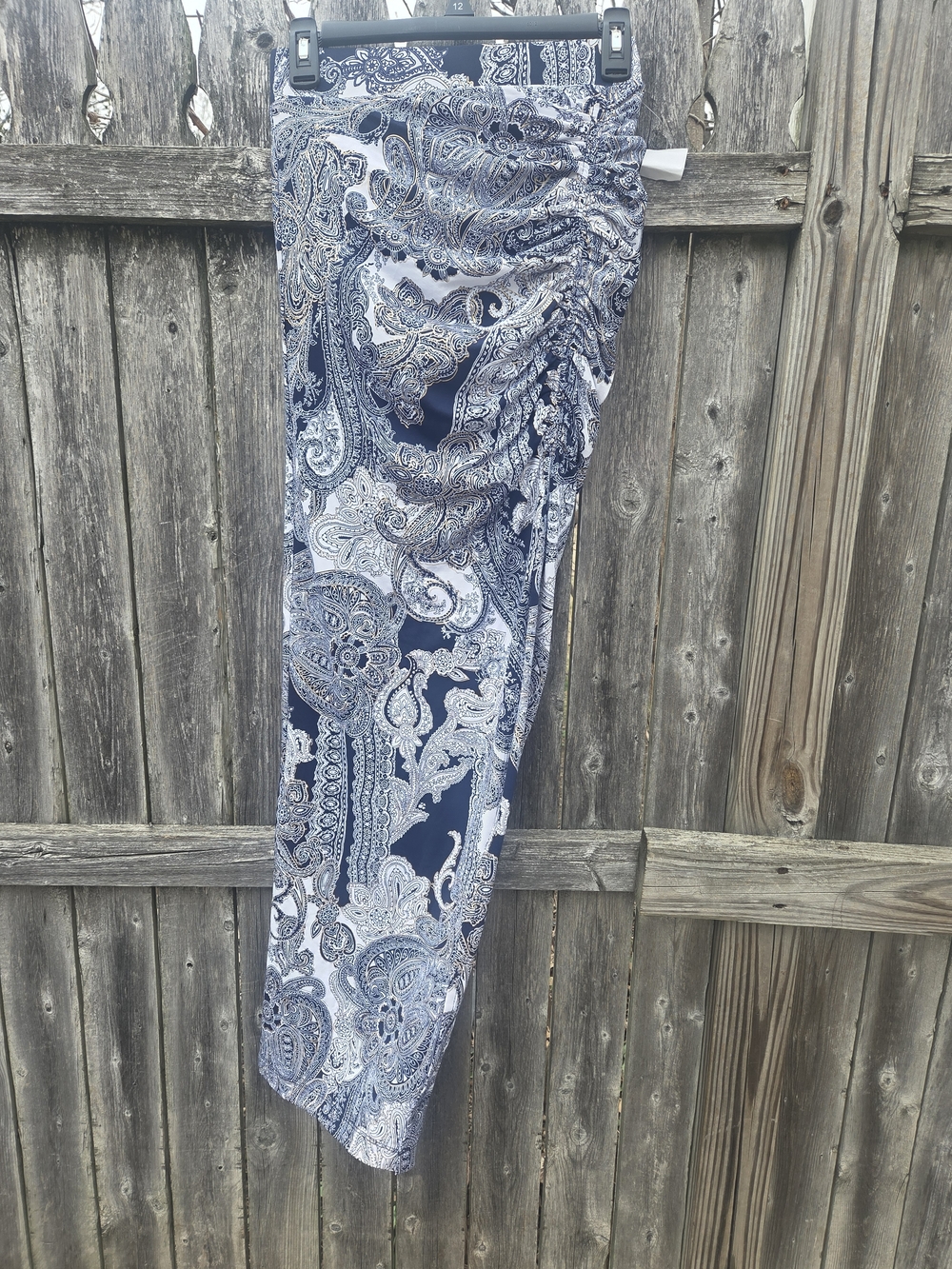 Carmen Navy & White Paisley Ruched Maxi Skirt